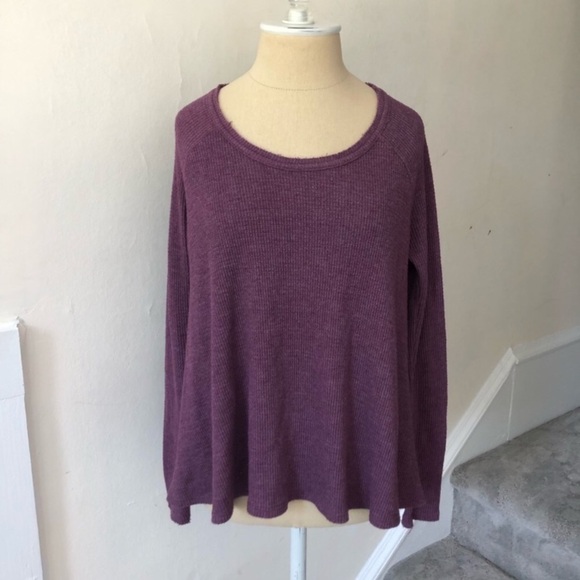 Free People We the Free Rockabilly Raglan Solid Purple Thermal Knit Top Size XS - Picture 3 of 9